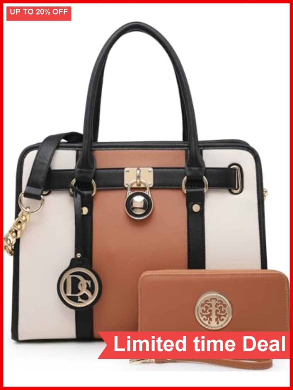 Women's Vegan Leather Satchel Handbag with Matching Wallet